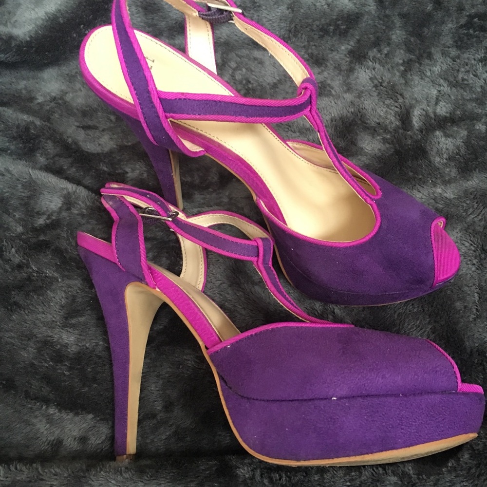 Purple peep toe heels